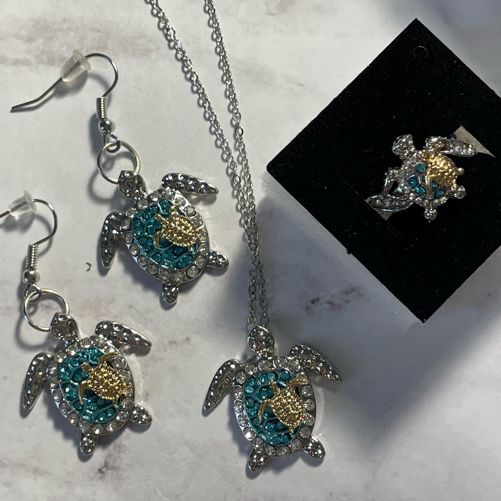 Turtle jewelry gift set for mom Mother’s Day valentines gift turtle 925 silver - Picture 5 of 8